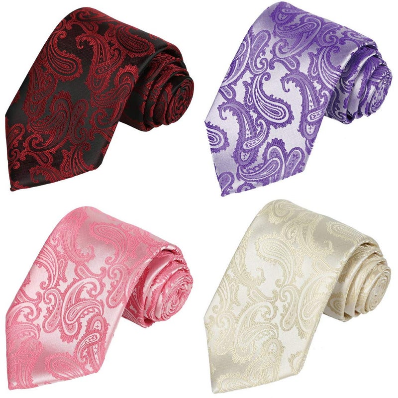 KissTies 4PCS Ties For Men Warm Colors Paisley Neckties + 1 Gift Box - Image 1